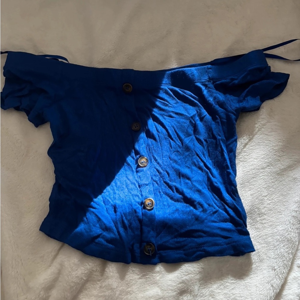 Love Blue Ribbed Knit Top